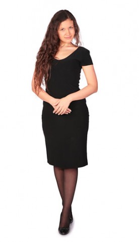 young woman wearing a black dress